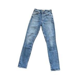 AGOLDE Nico Jeans 24 High Rise Slim Fit Distressed Medium Wash Button Fly Denim